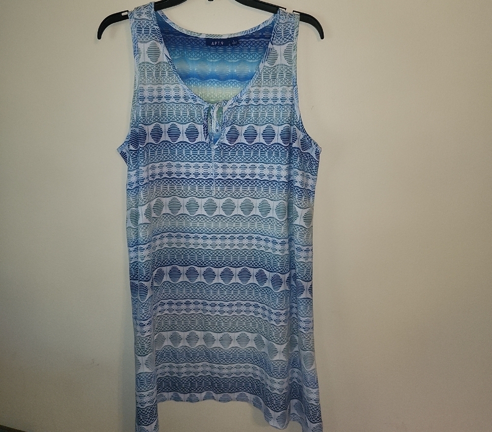 Apt. 9 Blue and White Patterned Sleeveless Dress/Swim Cover Up